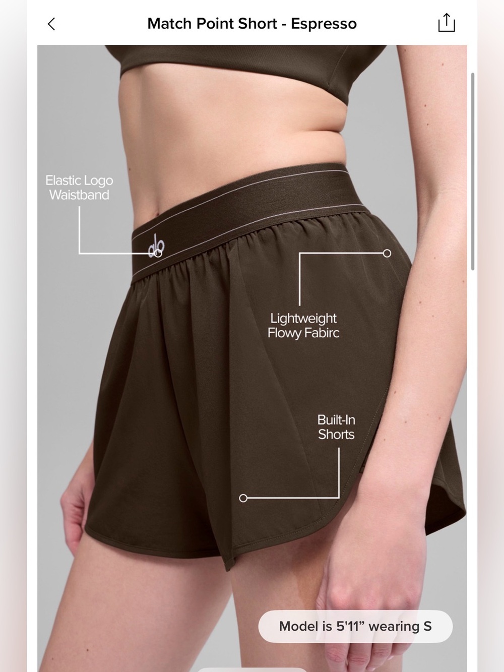 Alo match point short - espresso